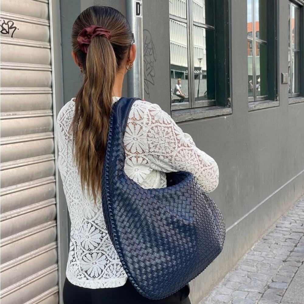 100% Vegan Leather Hobo Bag- Navy Blue